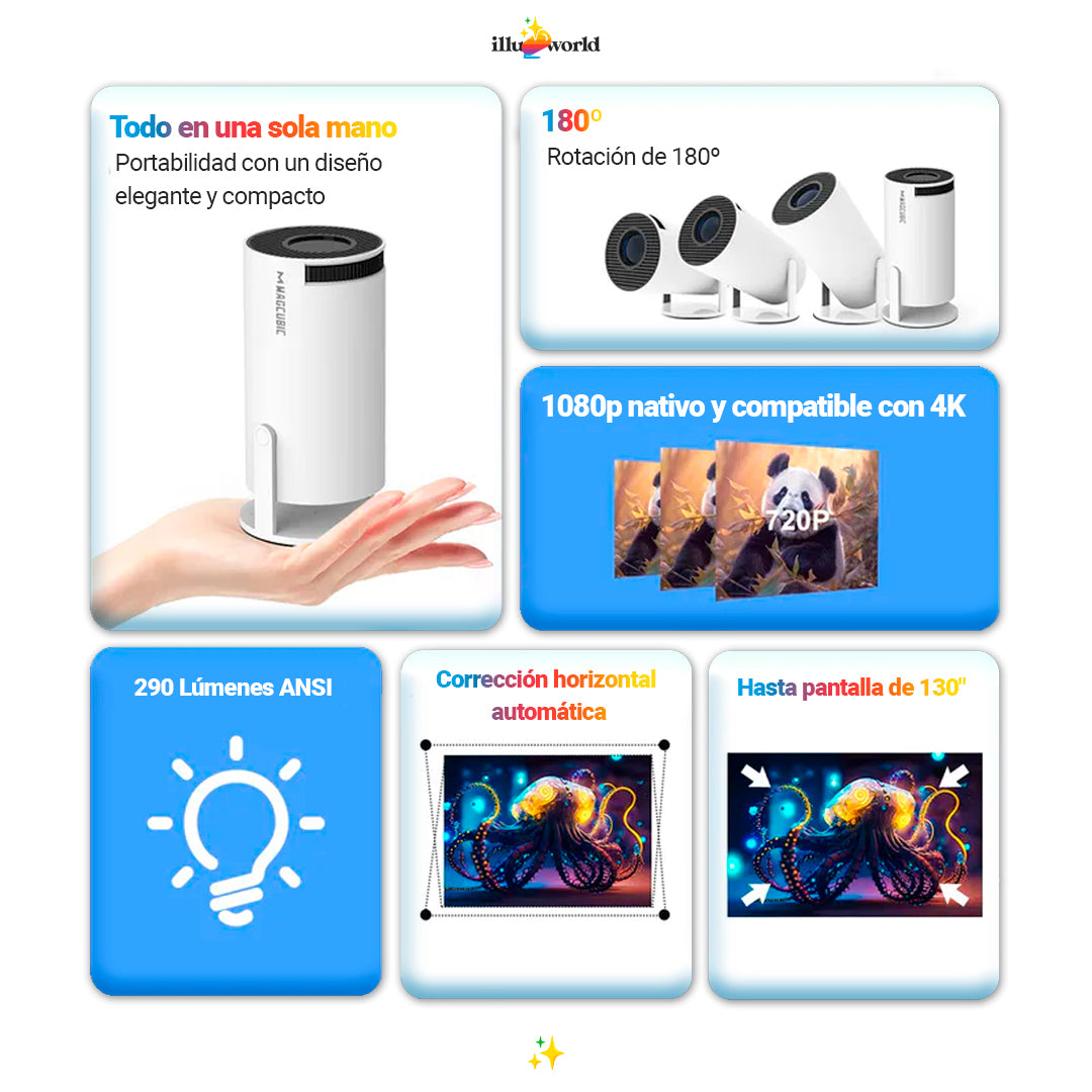 Mini Proyector Portátil HD IlluWorld – Cine en Casa Compacto